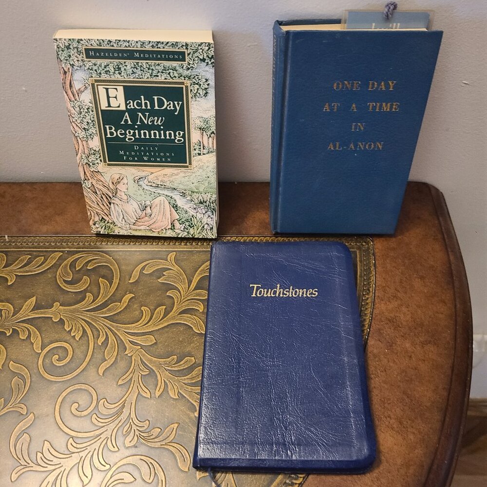 3 Books Touchstones Meditations Men, Each Day a New Beginning, One Day Alanon